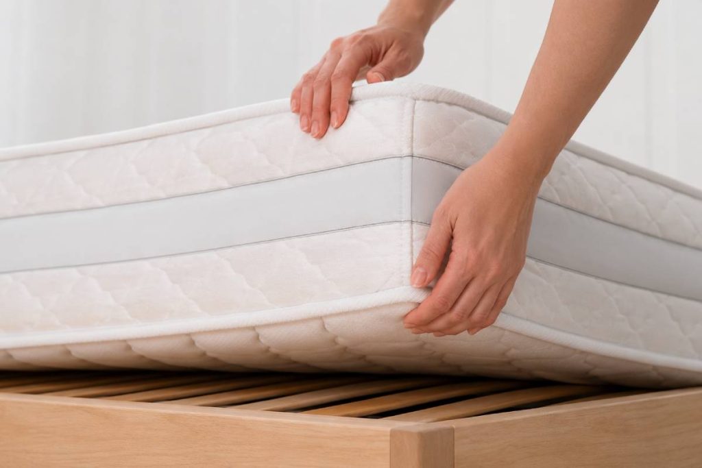 A person checking the mattress